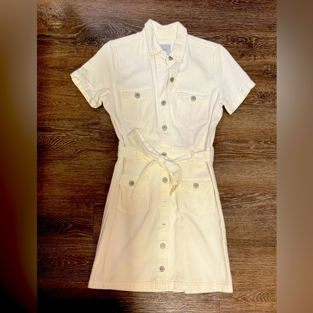 Rails Cream Short-Sleeve Belted Mini Dress | Sz S